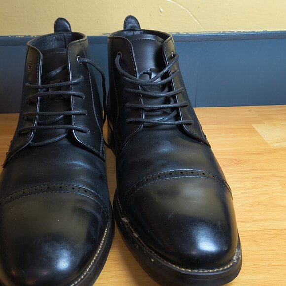 Men’s Black Dress Shoes | Size 12 | Classic Formal Leather Look - Picture 4 of 6
